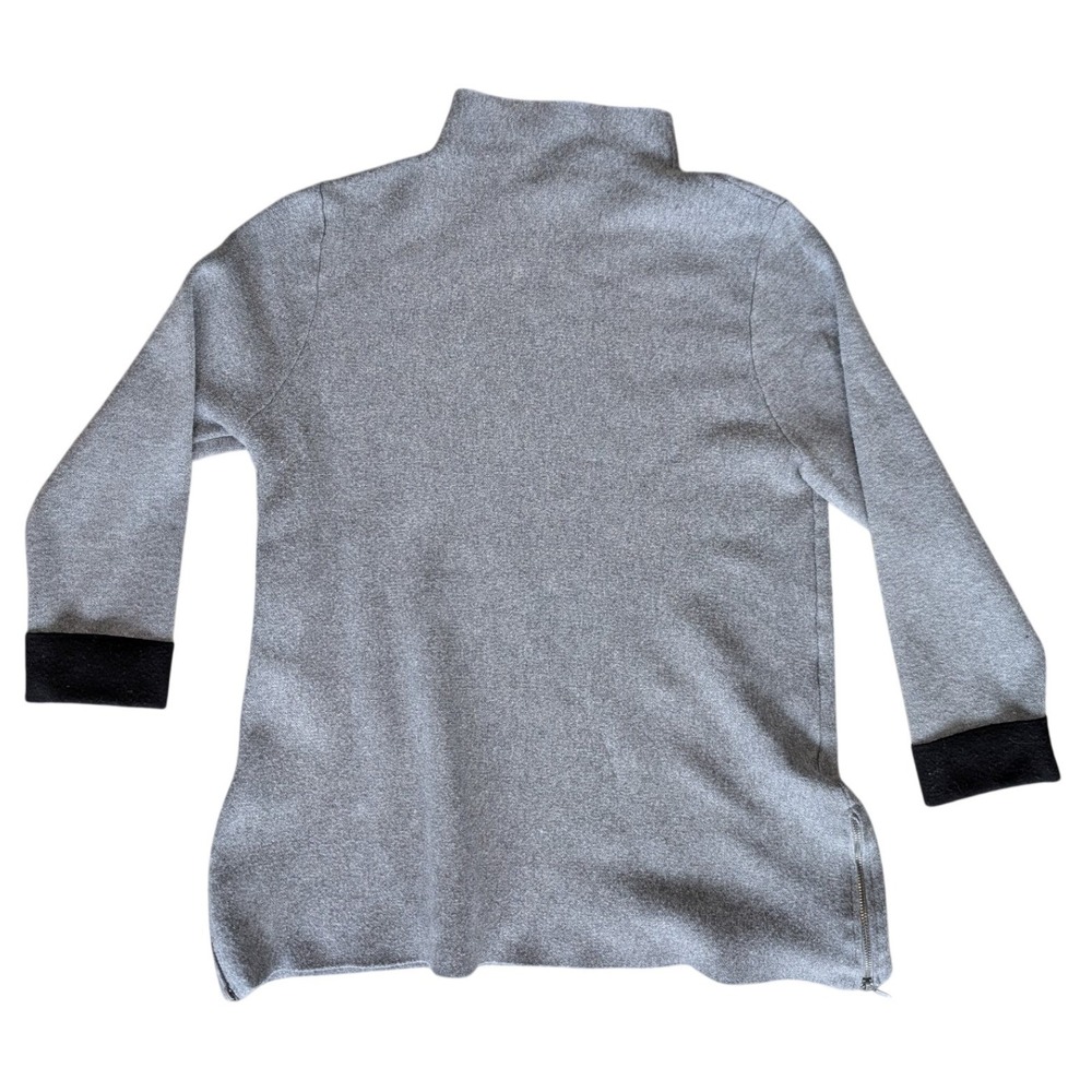 Tahari Sweater Womens M Gray Excellent Mock Neck Side Zip Contrast Cuff